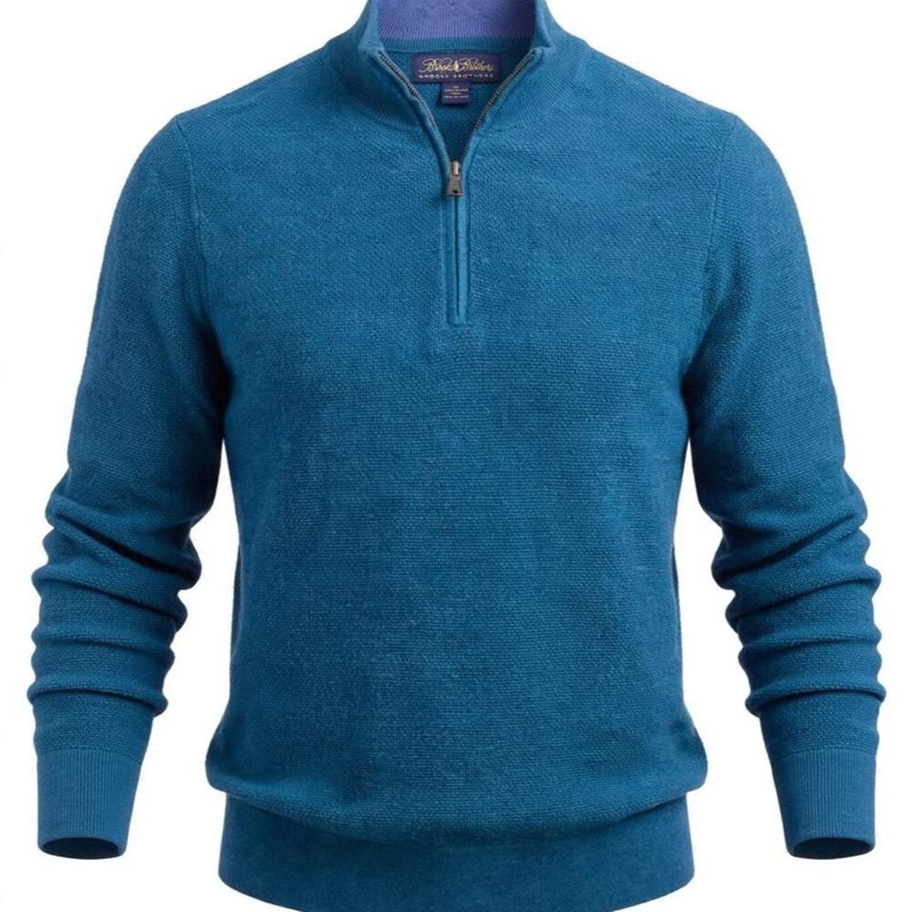 Brooks Brothers Mens XL Sweater 1/4 Zip Pullover Teal Blue Supima Cotton